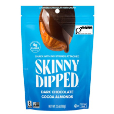 Front of Skinny Dipped Almonds Dark Chocolate Cocoa - Dark Chocolate Almonds - Fair Trade Chocolate - Chocolate Almonds
