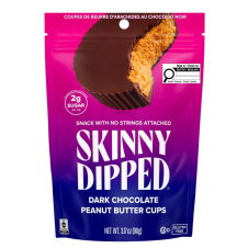 Front of Skinny Dipped Dark Chocolate Peanut Butter Cups - Healthy Peanut Butter Cups - Healthy Reese’s Cups - Sugar Free Peanut Butter Cups