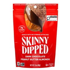 Front of Skinny Dipped Almonds Peanut Butter Dark Chocolate - Chocolate Almonds - Chocolate Covered Almonds - Dark Cocoa Almonds