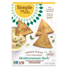 Front of Simple Mills Grain-Free Veggie Pita Crackers Mediterranean Herb, 120g
