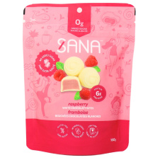 Front of Sana Sweet Life No Added Sugar Keto Protein White Chocolate Bites Raspberry