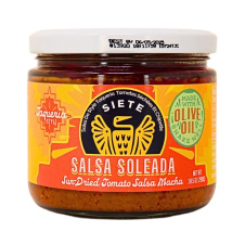 Front of Siete Taqueria Style Salsa Soleada Sun Dried Tomatoes Chipotle