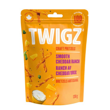 Front of Twigz Baked Craft Pretzels Smooth Cheddar Ranch - Pretzel Snacks - Pretzels Snacks - Baked Pretzels - Cheesy Pretzels