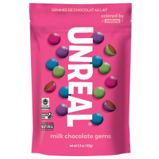 Front of Unreal Milk Chocolate Gems - Fair trade chocolate canada - 
Healthy chocolate candy options - Healthy chocolate
