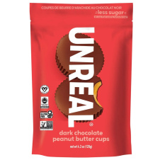Front of Unreal Dark Chocolate Peanut Butter Cups - Healthy peanut butter cups brand - Vegan peanut butter cups - Best peanut butter cups