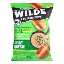Front of WILDE Protein Chip WILDE Chicken Chip High Protein Low Carb Chips Spicy Queso - Keto Chicken Chips - Keto Protein Chips - Low Carb Protein Chips