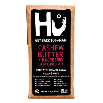 Front of Hu Cashew Butter and Raspberry Jelly Dark Chocolate Bar, 60g