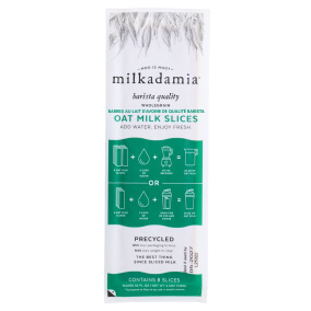 Tranches de lait d'avoine entier de qualité barista Milkadamia, 128g