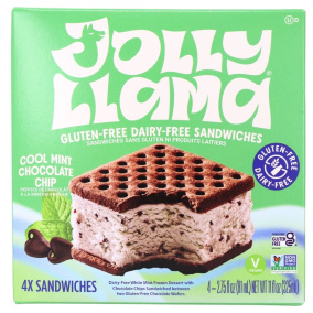 Jolly Llama Gluten & Dairy Free Ice Cream Sandwich Cool Mint Chocolate Chip, 4 Pack