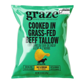 Graze Potato Chips Kettle Cooked in Grass-Fed Beef Tallow Salt & Vinegar, 128g