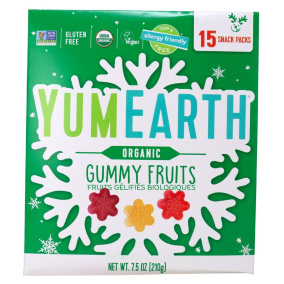 YumEarth Organic Winter Snowflake Gummy Fruits, 15 Snack Packs