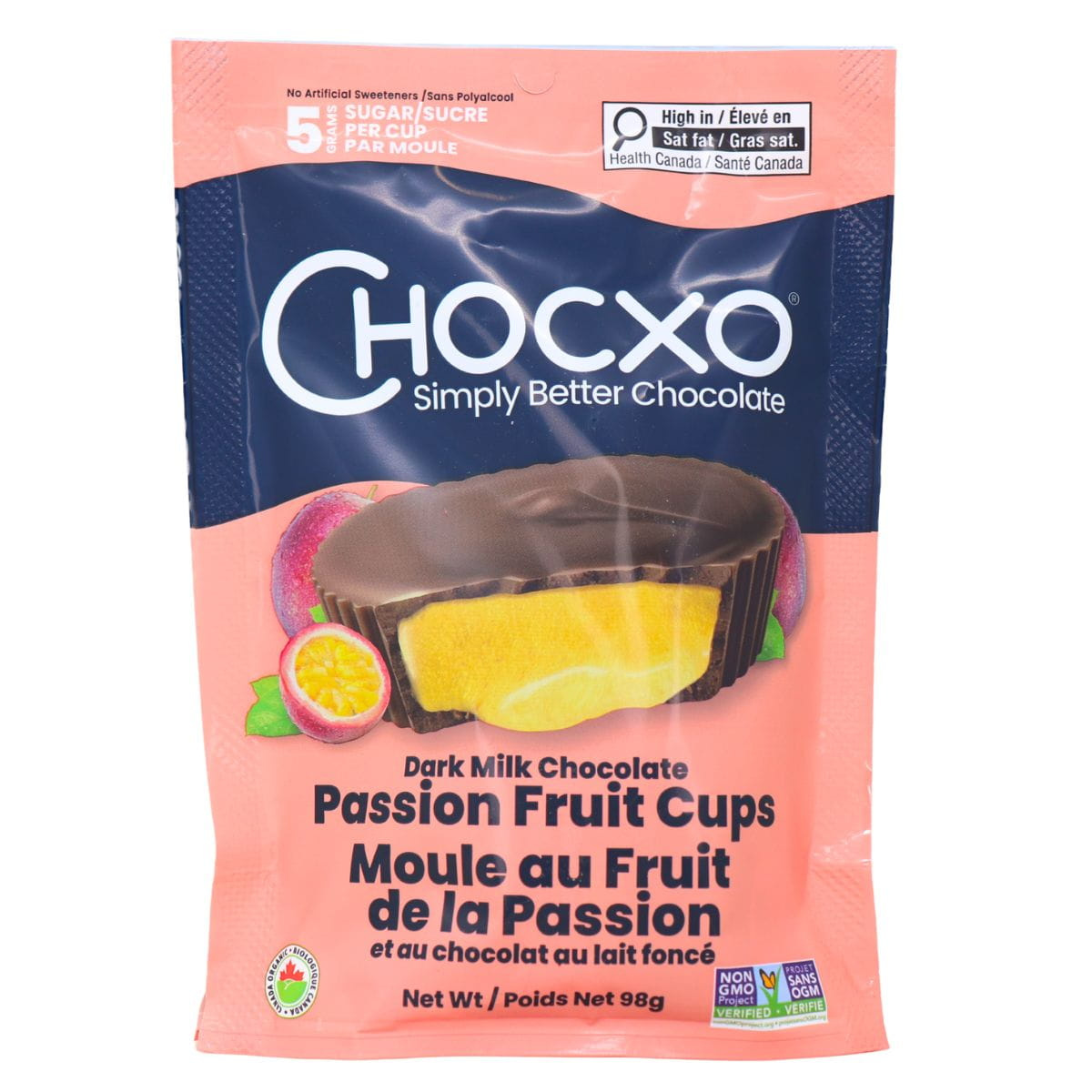 choco出品 ChocXO 58% Dark Milk Chocolate Passion Fruit Cups at Natura Market