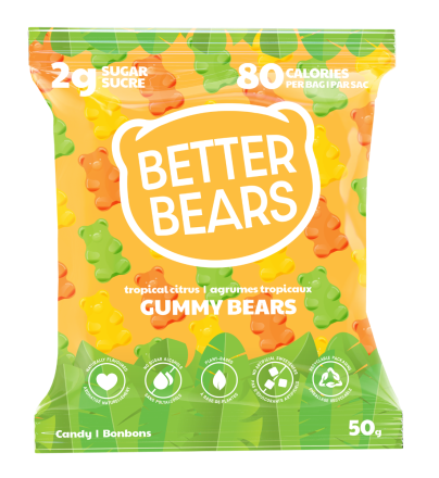 Front of Better Bears Vegan Gummy Bears Tropical Citrus, 50g