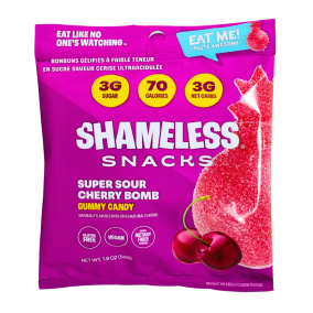 Shameless Snacks Low-Sugar Gummy Candy Super Sour Cherry Bomb Front