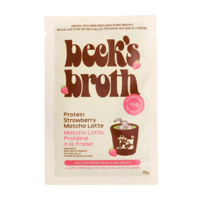 Beck’s Broth Bone Broth Powder Protein Strawberry Matcha Latte Front