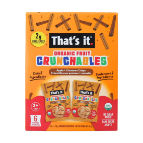 That’s It No Sugar Added Organic Fruit Crunchables Apple + Cinnamon Crisps 6-Pack Front