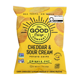 Front of The Good Crisp Company Gluten-Free Chips Crinkle Cut Chips Cheddar And Sour Cream Chips - Sour Cream And Cheddar Ruffles - Sour Cream Chips - Crinkle Cut Chips