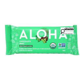 Front of ALOHA Protein Bar Organic Plant-Based Protein Bar Chocolate Mint Protein Bar