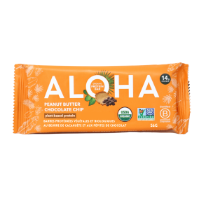 Front of ALOHA Protein Bar Organic Gluten-Free Vegan Protein Bar Peanut Butter Chocolate Chip Protein Bar