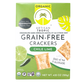 Front of Artisan Tropic - Artisan Tropica Plantain - Grain Free Crackers - Allergen- Free Crackers - Plantain Crackers - Chile Lime Crackers