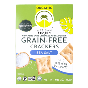 Front of Artisan Tropic Crackers - Gluten Free Crackers - Grain Free Crackers - Allergen Free Crackers - Healthy Crackers