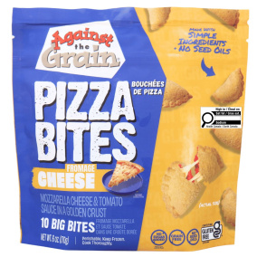 Front of Against The Grain Grain-Free Cheese Pizza Bites - Grain-Free Cheese Pizza Bites - Gluten-Free Pizza Rolls - Grain-Free Pizza Rolls