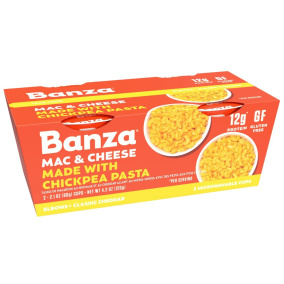 Banza Microwavable Cheddar Mac & Cheese Cups With Chickpea Pasta Elbows, 2 Pack