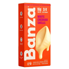 Front of Banza Chickpea Pasta Shells + White Cheddar Mac & Cheese - High Protein Pasta - Vegan Pasta - Gluten Free Pasta