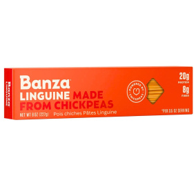 Front of Banza Chickpea Pasta Linguine - Chickpea Pasta Canada - High Protein Pasta - Vegan Pasta