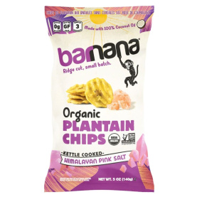 Barnana Organic Ridged Grain-Free Plantain Chips Himalayan Pink Salt, 140g