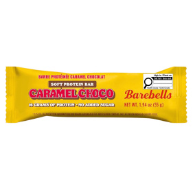 Front of Barebells Soft Protein Bar Caramel Choco - Barebells Protein Bar - Caramel Protein Bar - Chocolate Protein Bar
