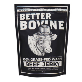 Front of Better Bovine Premium Grass-Fed Wagyu Beef Jerky Salt & Pepper
