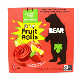 BEAR Snacks No Added Sugar Sour Fruit Rolls Apple Pear Strawberry Lemon, 5 2-Packs