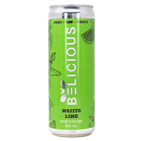 Front of Belicious Raw Honey Sparkling Water Mojito Lime
