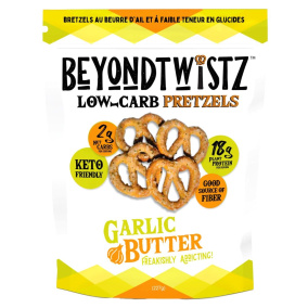 Front of Beyond Twistz High Protein Keto Pretzel Garlic Butter