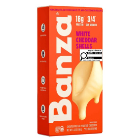 Front of Banza Chickpea Pasta Shells + White Cheddar Mac & Cheese - High Protein Pasta - Vegan Pasta - Gluten Free Pasta