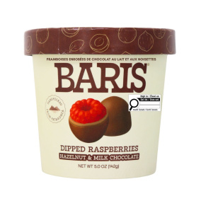 Baris Dipped Raspberries Hazelnut and Milk Chocolate Front