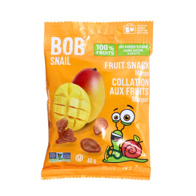 Front of Bob Snail Dried Mango - Dried Fruit Snack - Healthy Dried Fruit Snack - No Added Sugar Dried Fruit Snack - Natural Fruit Snack - Mango Fruit Snack