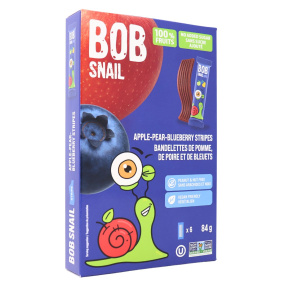 Front of Bob Snail Healthy Dried Fruit Snack Fruit Leather Natural Fruit Stripes Apple Pear Blueberry