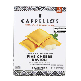 Front of Cappello's Gluten-Free Almond Flour Ravioli Five Cheese - Gluten Free Ravioli Canada - Almond Flour Pasta - Gluten-Free Pasta