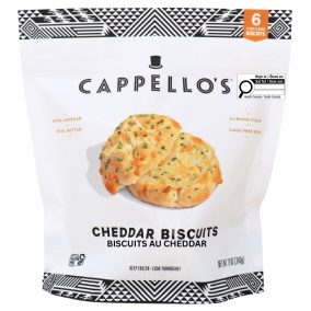 Front of Cappello's Gluten-Free Cheddar Biscuits - Gluten Free Cheddar Biscuits - Almond Flour Biscuits - Frozen Biscuits