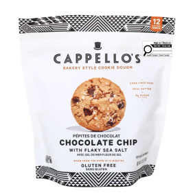 Front of Cappello’s Gluten-Free Cookie Dough Chocolate Chip With Flaky Sea Salt - Gluten-Free Cookie Dough - Gluten Free Chocolate Chip Cookies - Healthy Cookie Dough