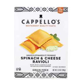 Front of Cappello's Gluten-Free Almond Flour Ravioli Spinach & Cheese - Gluten Free Ravioli Canada - Almond Flour Pasta - Gluten-Free Pasta