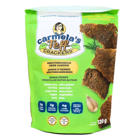 Carmela’s Teff Crackers Baked Crisps Mediterranean Herb Garden, 120g