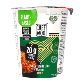 Front of Chef Woo High Protein Plant-Based Instant Ramen Spicy Tequila Lime