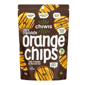 Front of Chiwis Fruit Chips - Dried Fruit Chips - Dried Oranges - Dehydrated Oranges - Dark Chocolate Orange