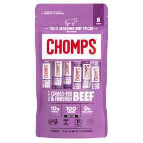 Chomps Grass-Fed Beef Jerky Stick Taco, 8 Sticks Front