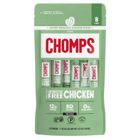 Chomps Antibiotic-Free Chicken Jerky Stick Savoury Breakfast, 8 Sticks Canada Front of package