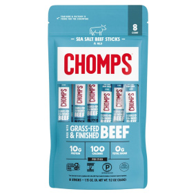 Chomps Grass-Fed Beef Jerky Stick Sea Salt, 8 Sticks Front