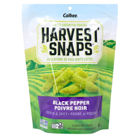 Front of Calbee Harvest Snaps Baked Green Pea Snacks Chips Black Pepper - Pea Snacks - Snap Peas Chips - Veggie Chips Healthy